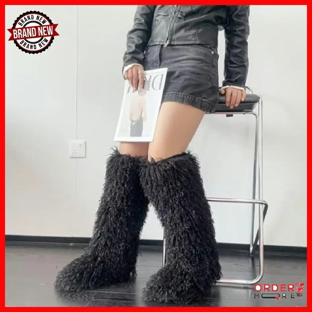Faux Fur Tall Winter Boots, Knee-High Fluffy Boots for Women & Girls